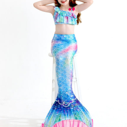 Girls' Mermaid Swimsuit Three-Piece Set Mermaid Tail Cross-Border Popular Bikini Swimsuit Beach Swimwear Shiny
