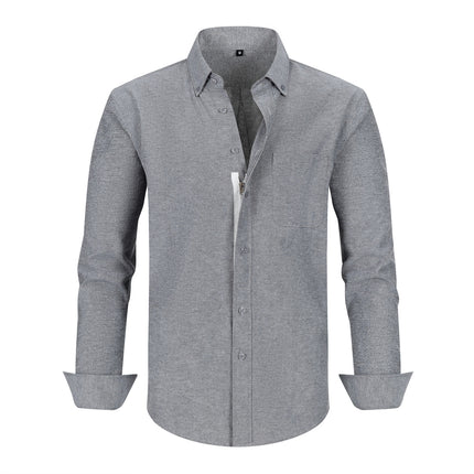 Low Price Clearance Oxford Zipper Shirt Men's Long-Sleeved Men's Business Casual Shirt Pure Color Amazon Export Style