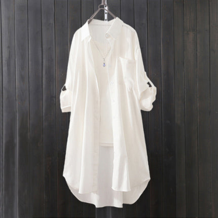 Solid Color Shirt Women's Mid-Length Western-style Shirt Design Sense Niche Front Short Back Long Chic Top Outer Thin Coat
