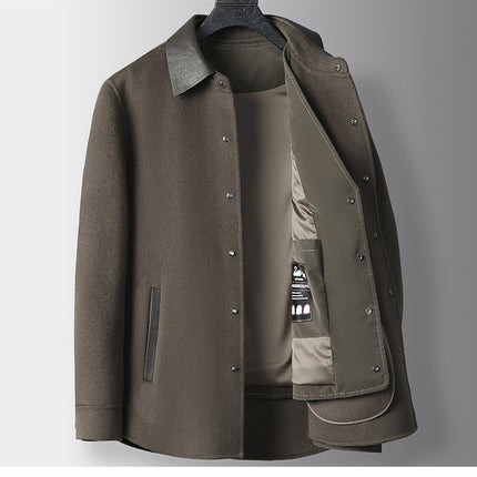 Double-Sided Men's Short Haining 2025 Autumn and Winter New Lapel Daily Casual Versatile Middle-Aged and Elderly Jacket Dad
