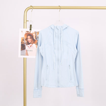 LULU in stock Hooded Jacket Running Yoga Jacket Sports Slim Zipper Cardigan Fitness Top Women