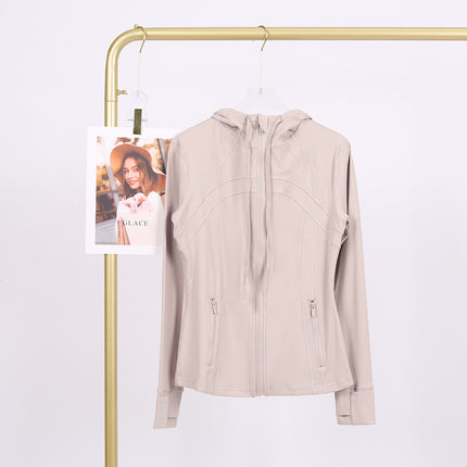 LULU in stock Hooded Jacket Running Yoga Jacket Sports Slim Zipper Cardigan Fitness Top Women