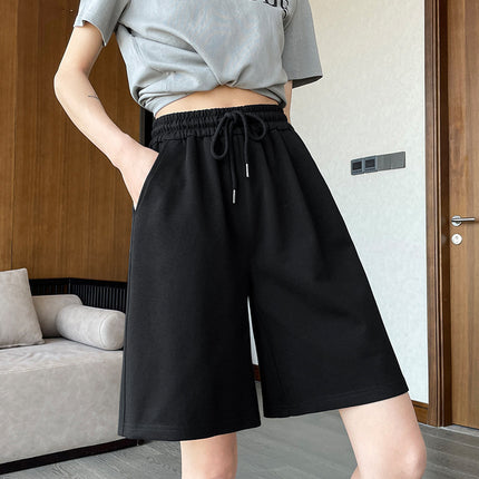 Women's Summer Loose Straight-Leg Sports Shorts, Hong Kong Style, Slimming, Casual, Trendy Ins Wide-Leg Mid-Length Gray Shorts, 5-Point Shorts
