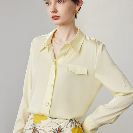 Silk Shirt for Women 2026 Spring and Summer New Style Long-Sleeved Work Clothing Solid Color 19mm Stretch Double Georgette Mulberry Silk Shirt