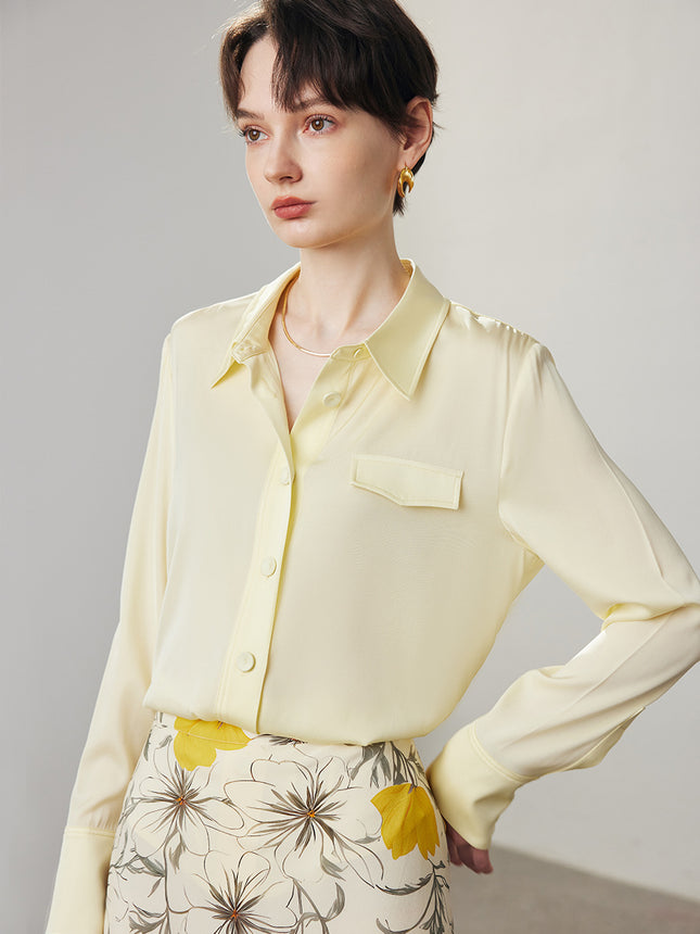 Silk Shirt for Women 2026 Spring and Summer New Style Long-Sleeved Work Clothing Solid Color 19mm Stretch Double Georgette Mulberry Silk Shirt