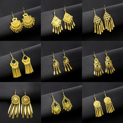 Ethnic Style Peacock Earrings for Women Gold Bell Tassel Earrings Bohemian Leaf Pendant Scenic Spot Earrings Wholesale