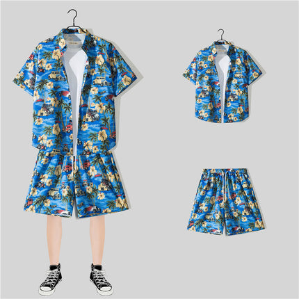Short-sleeved Flower Shirt Hainan Island Clothing Beach Clothing Sanya Summer Weifeng Thailand Travel Men's Couple Summer Thin suit