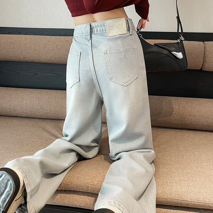 High-End Gray Straight-Leg Jeans for Women, 2026 New Style, High-Waisted, Slimming, Loose Fit, Trendy Design, Wide-Leg Pants