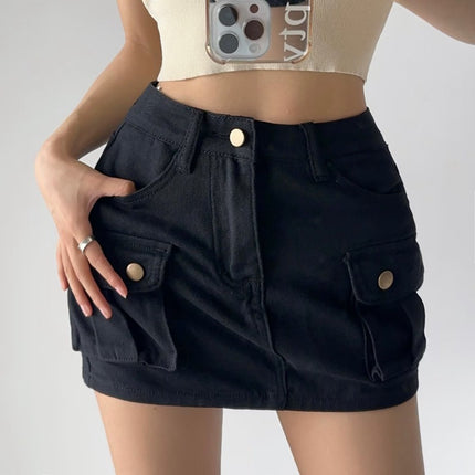 American Retro High Waist Hot Girl Denim Skirt Women's Spring and Summer New Overalls Overskirt Design Sense Slimming A- line Short Skirt