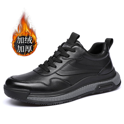 Genuine Leather Sneakers for Men, Autumn and Winter, Fleece-Lined, Warm, Casual Travel Shoes, Men's Popcorn Thick-Soled Dad Shoes 2638