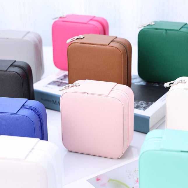 Qingyu Packaging PU Leather Portable Jewelry Box Mini Jewelry Zipper Bag Medium Palm Jewelry Box Ear Storage Box