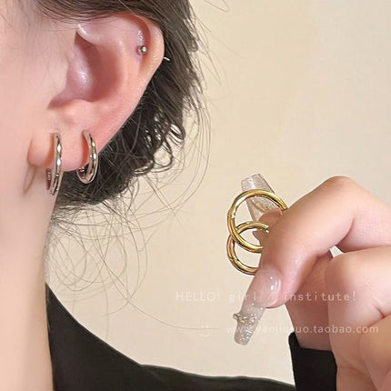 Geometric oval plain ring autumn and winter ear buckle women's fashion temperament high-end earrings cold wind commuting all-match ear jewelry