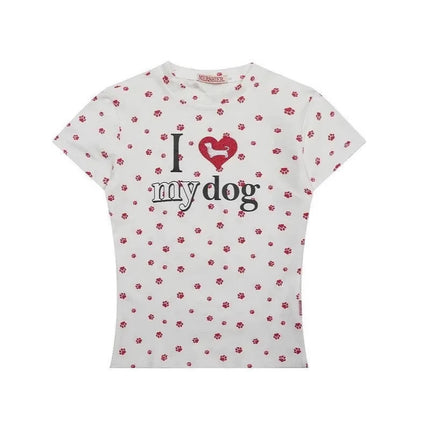 American Retro Shirt Women's Summer Hot Girl Short Hot Girl Dog Paw Short-Sleeved Women's Summer Top