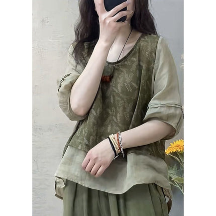 Trendy Summer New Women's Cotton and Linen Set: V-Neck Top to Cover Belly and Slimming Harem Pants Two-Piece Set