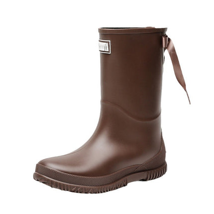 Cross-border Fashion Mid-high Rain Boots Women's Sweet Student All-match Rain Boots Soft Sole Non-slip Camping Shoes Waterproof Car Wash Shoes
