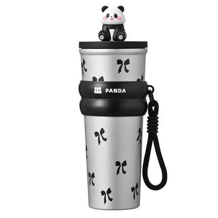 High-Looking Stainless Steel Thermos Cup, Large-Capacity Car-Mounted Cute Printed Coffee Cup, Accompanying Cold-Keeping Double-Drink Ice Cup