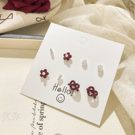 Autumn and Winter Vintage Angora Red Silver Needle Earrings High-end Sense White Exquisite Sweet Elegant All-match Bow Earrings