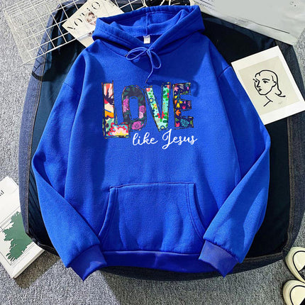 Foreign trade cross-border gradient pattern LOVE LIKE printed hooded hoodie autumn and winter European and American men's and women's tops