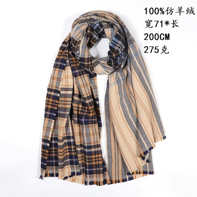 Autumn and winter new Ruifeng gradient plaid scarf cashmere women's winter warm scarf women's foreign trade shawl manufacturers shipping
