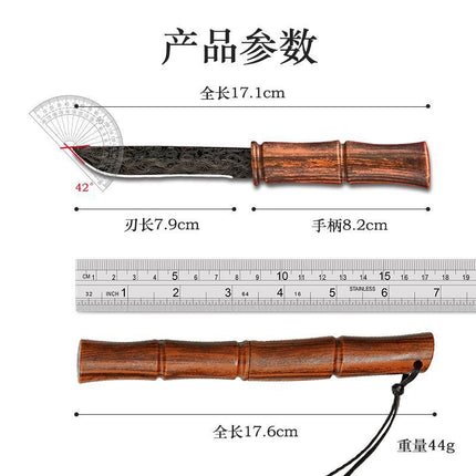 Red Bamboo Knife Bamboo Fruit Knife Portable Outdoor Camping Handle Meat Knife Kitchen Stainless Steel Peel Knife with Sheath