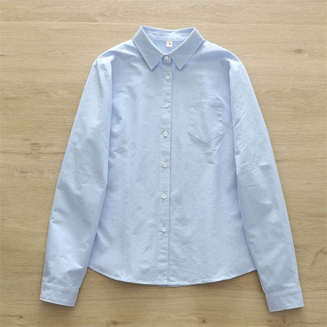 Han Fan Artistic Fresh Style Vertical Stripe Loose Cotton Oxford Textile Commuter Shirt Women's Long Sleeve Base Shirt with Inner Fashion
