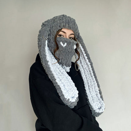 Bear Mask Headgear Sweet Cool Spice Girl Style European and American Handmade Knitted Thickened Wool Warm Hat Cute Autumn and Winter Hat