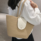 One-shoulder flip bag khaki color block