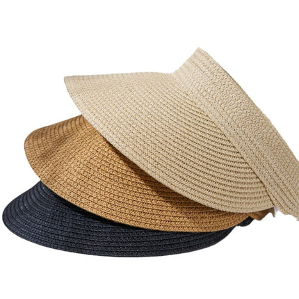 Amazon Hot Selling Straw Hat Women's Empty Top Straw Hat Rollable Adjustable Empty Top Straw Hat Duck Tongue Folding Straw Hat