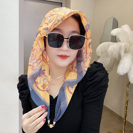 Magnetic buckle summer chiffon breathable sunscreen small square scarf neck scarf women's 2024 new all-match spring and autumn turban