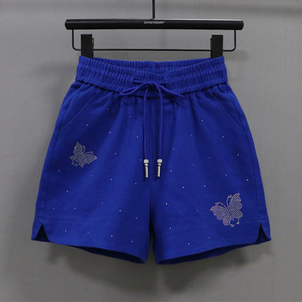 Elastic Waist Shorts Women's Hot Drilling Candy Color Butterfly Denim Wide Leg Pants New Korean Style Slim Look Elastic All-match Hot Pants