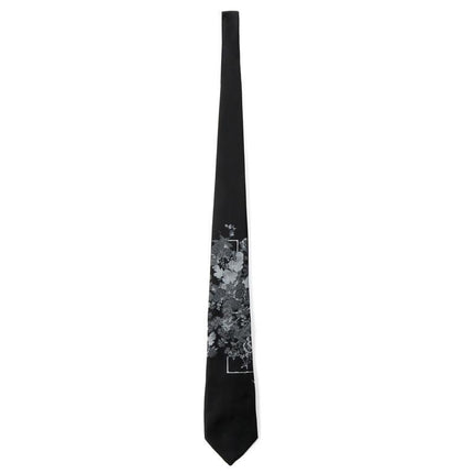 Yamamoto Flower and Bone Print Unisex Tie, Dark and Stylish