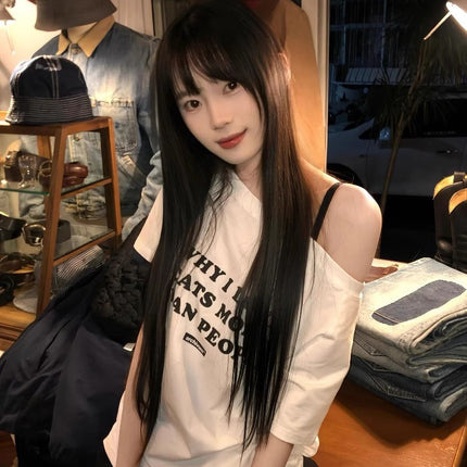 Summer Women's Tops Short-Sleeved Women's T-Shirt Clothes One-Shoulder High-End Cute Printed Short-Sleeved T-Shirt Custom Group Uniform