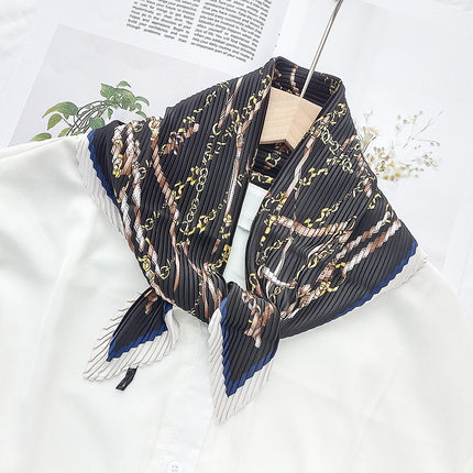 Crumpled Scarf Women's Spring and Summer Elegant Printed Diamond Scarf Korean Style Professional Small Scarf All-match Decorative Thin Scarf