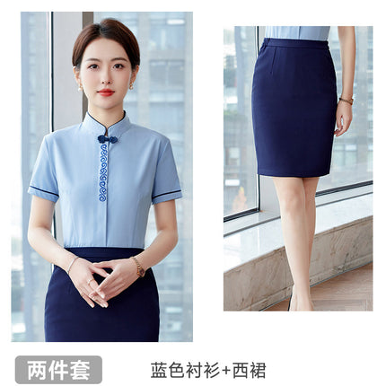 Stewardess Uniform Professional Shirt suit Women Jewelry Store Hotel Front Desk Attendant Tooling Summer Dress Overalls