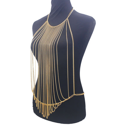 European and American Cross-border Women's Metal Aluminum Chain Halter Necklace Sexy Nightclub Performance Body Chain Top Vest Accessories