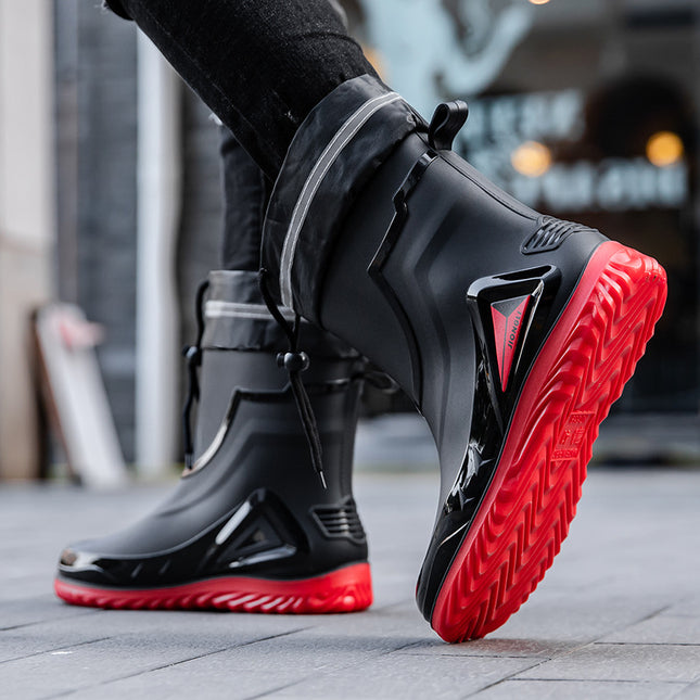 Cross-Border Rain Boots for Men, Water Shoes with Fleece Lining, Men's Water Boots, Outdoor Work Non-Slip Kitchen Wear-Resistant Waterproof Rubber Shoes