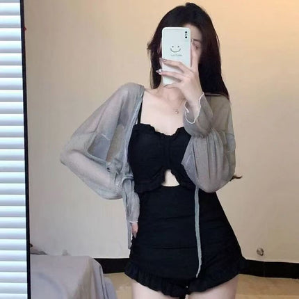 2025 One-Piece Swimsuit with Cover-Up Long-Sleeved Sun Protection Sexy Tight Swimsuit Women's Flesh-Covering Slimming Swimsuit Wholesale