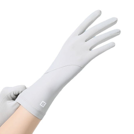 New spring and summer sunscreen gloves breathable thin driving cycling non-slip finger-free touch screen ice silk lengthened gloves wholesale