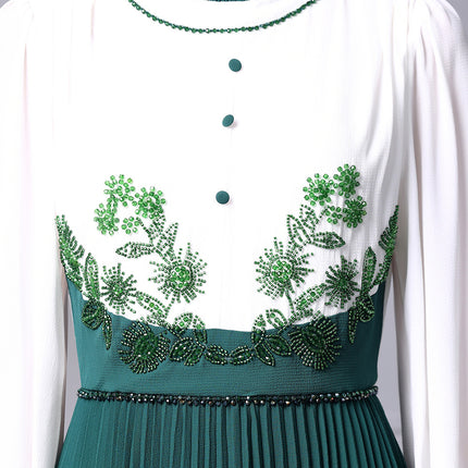 Zhili 2026 New Style Dress, Unique Design, Ruffled Collar, Beaded, Slimming, Figure-Flattering, Long Pleated Skirt