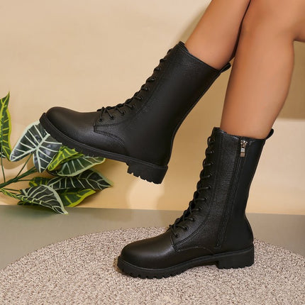 2025 Spring New Style Medium Heel Thick Heel Retro Large Size Cross-Border Mid-Calf Boots for Women Foreign Trade Round Toe Side Zipper Women's Boots