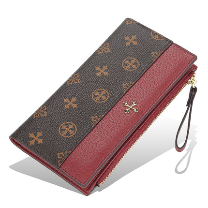 BAELLERRY Women's Long Wallet European and American Vintage Multi-Card Clutch Bag Patchwork Printed Zipper Card Bag for Women