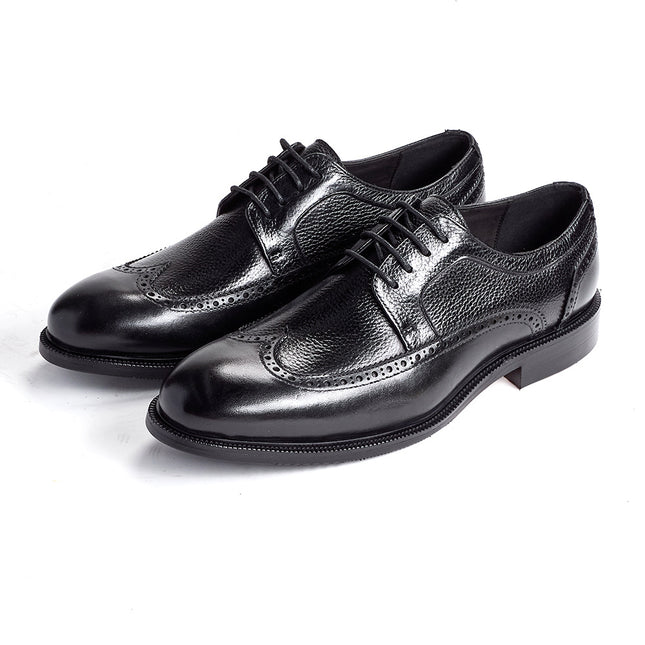 Men's Formal Business Leather Shoes, Genuine Leather Derby Shoes, Brogue Carved Shoes for Office, Wedding, and Banquet Occasions, Cross-Border