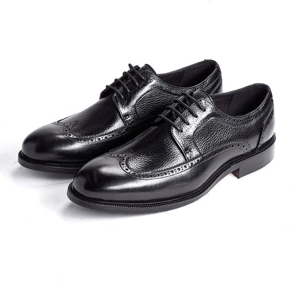 Men's Formal Business Leather Shoes, Genuine Leather Derby Shoes, Brogue Carved Shoes for Office, Wedding, and Banquet Occasions, Cross-Border