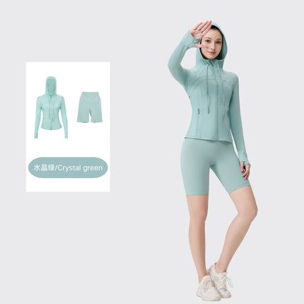 [in Stock] Ld Five-Piece Hooded Yoga Suit for Women, Fitness Yoga Set, High-Waisted, Barely-There Feel, Tight-Fitting Sportswear