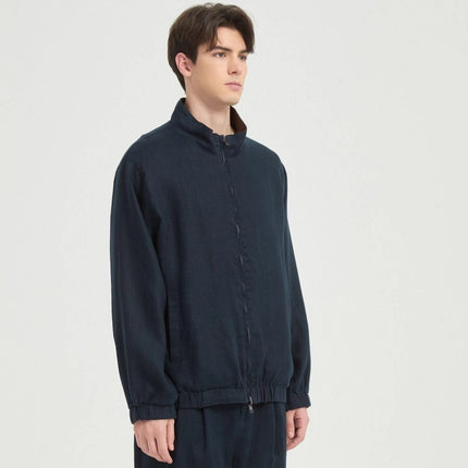 [Lp Version] %Rain Dew Linen Old Money Style Bomber Men's Stand Collar Reversible Jacket Casual Spring and Autumn Jacket