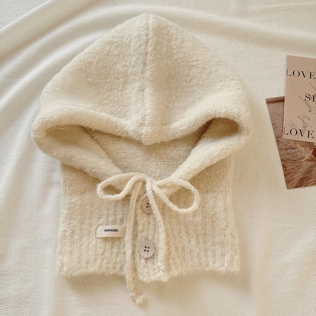 Balaclava Hat New Women's Winter Face-Show Small Ear Protection Neck Integrated Warm Knitted Roll Wool Hat
