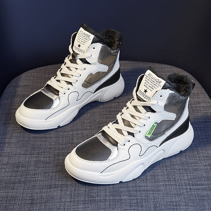 Genuine Leather High-Top Sneakers for Women 2025 Spring White Shoes for Women Korean Style Breathable Casual Sports Sneakers for Women Comfortable