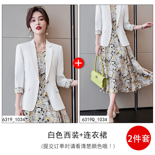 Fried Street Fashion White Suit suit Women's 2023 Spring New Age-reducing Light Mature Small dress Two-piece Set