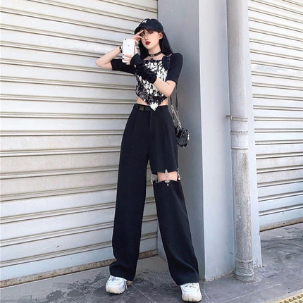 Summer Spicy Girl Street Fashion Hollow-Out Dress Pants Ins High Street Girl Stylish Thin Casual Pants Designer Pants