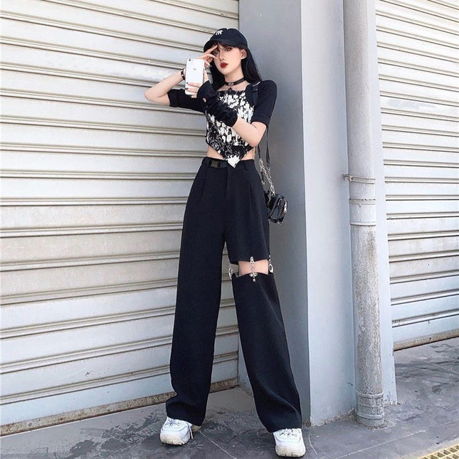 Summer Spicy Girl Street Fashion Hollow-Out Dress Pants Ins High Street Girl Stylish Thin Casual Pants Designer Pants